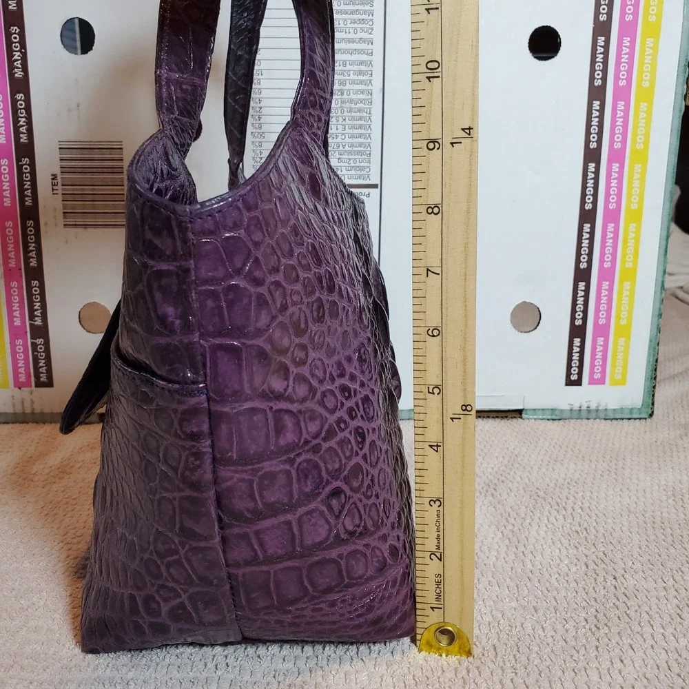 Veari Purple Crocodile Embossed Leather Tote Bag and Matching Wallet Set